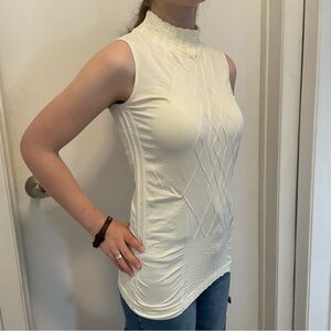 Tribal Elegant Cream Mock Neck Sleeveless Top